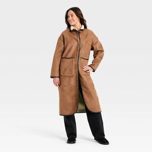 Women's Faux Suede Long Coat - Universal Thread Tan L